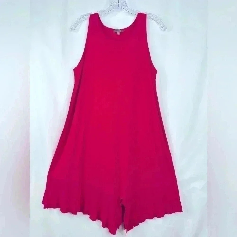Lilla P Women’s Asymmetrical Easy Tank Cotton Midi Dress in Fuchsia SIZE M